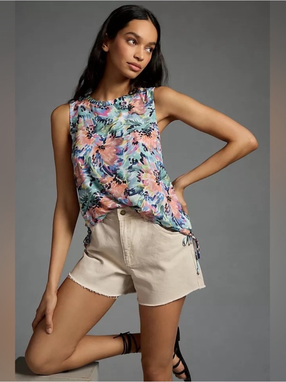 Anthropologie Cloth & Stone Floral Side Cinch Tank Top